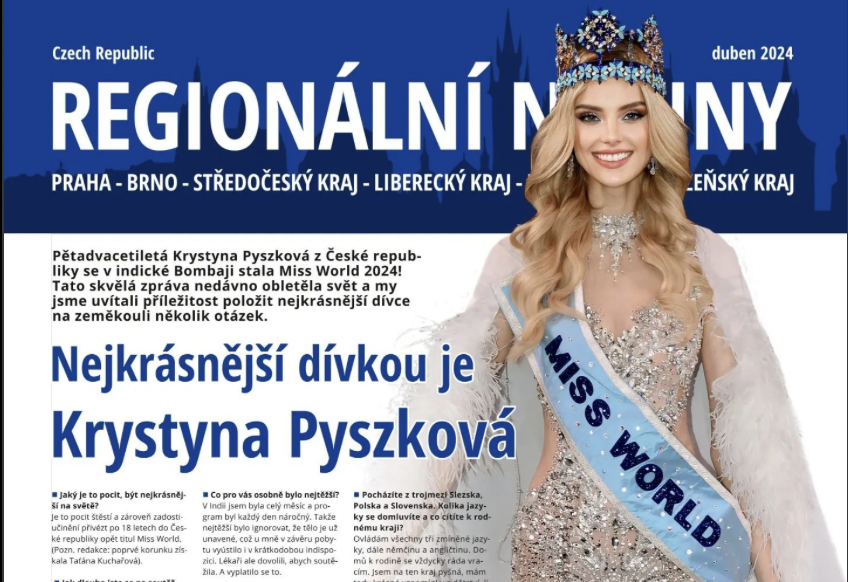 Miss World Krystyna Pyszková v Regionálních novinách